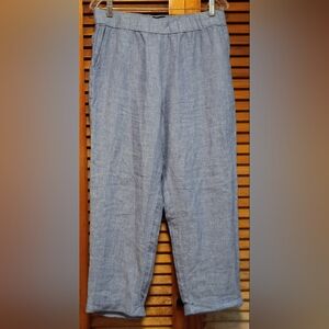 Rachel Roy Linen Women's Pants Blue Straight Leg Capri Cuffed Pants Size L